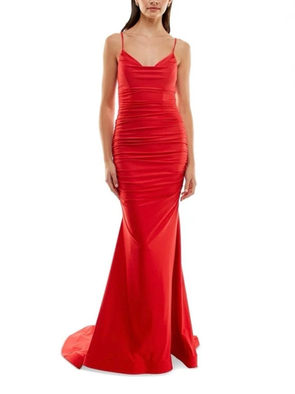B Darlin Red Ruched Satin Mermaid Gown Size 5/6